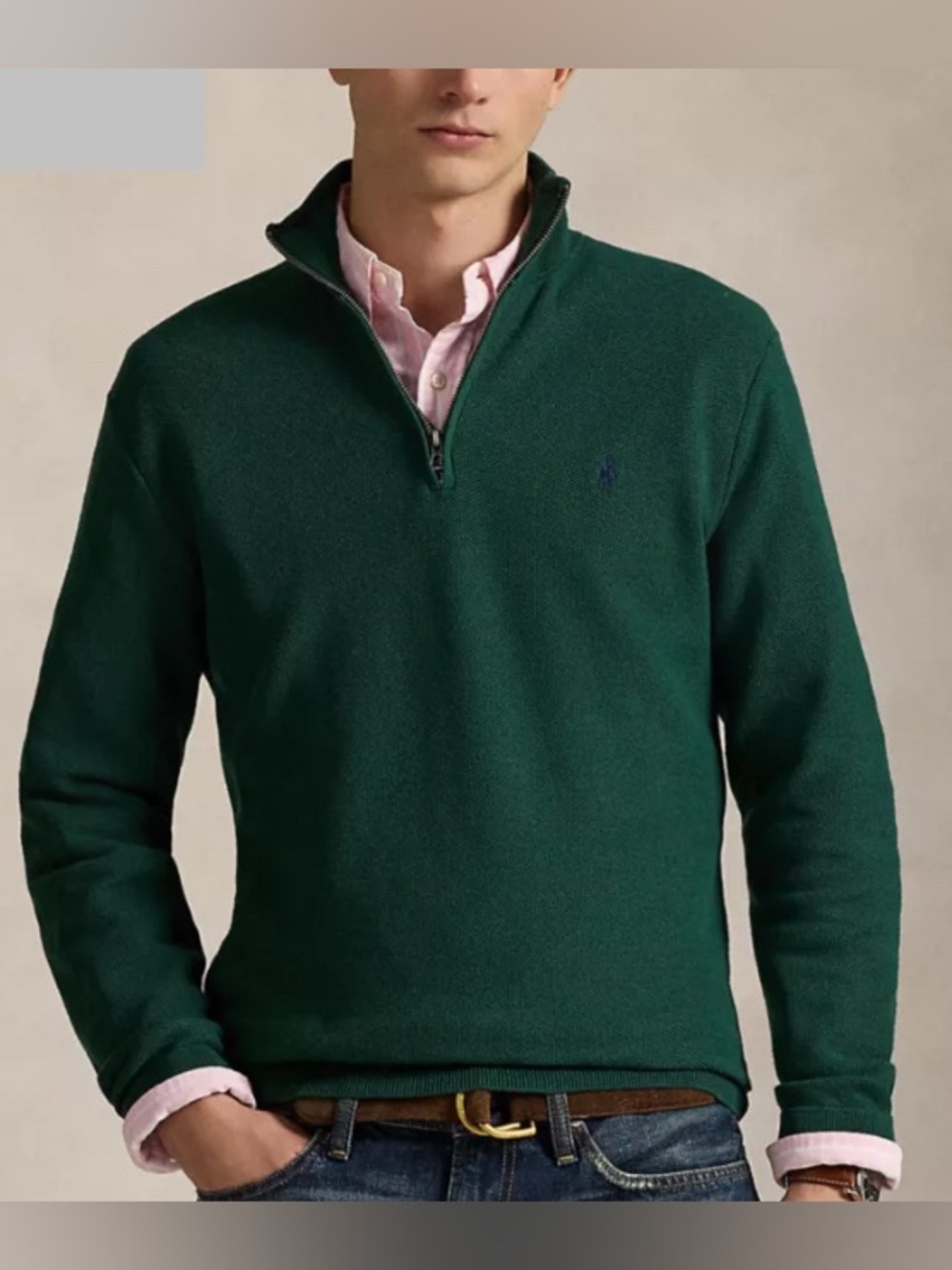 POLO Ralph Lauren Luxury‎ Jersey Quarter-Zip Pullover Sweater Large Green Casual